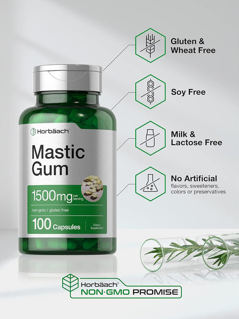 Horbaeach Mastic Gum Capsules, 1500mg, Non-GMO & Gluten Free (100 Count)