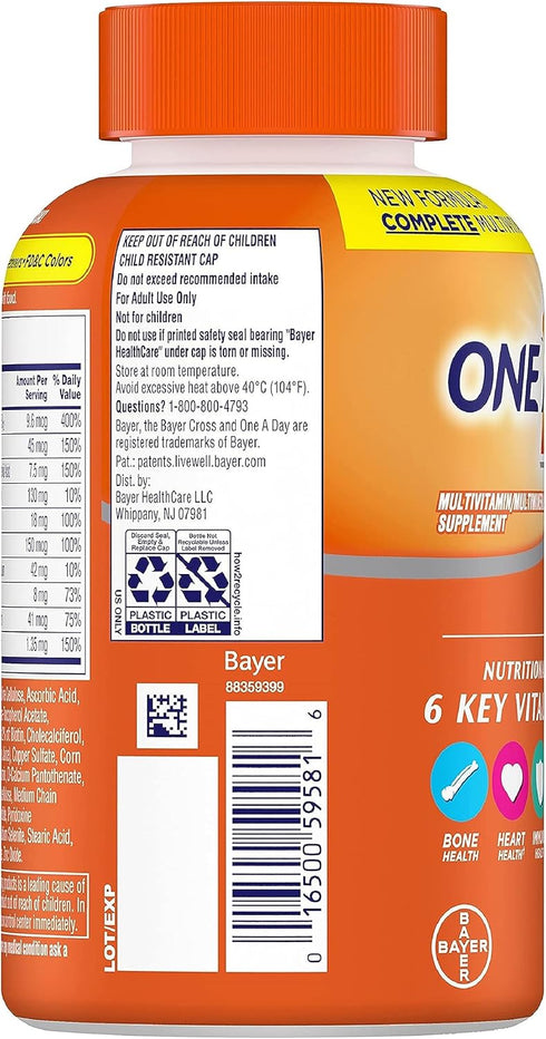 ONE A DAY Womens Complete Daily Multivitamin, 200 Count - Vitamin A, B, C, D, E, Calcium, Magnesium, Immune Support