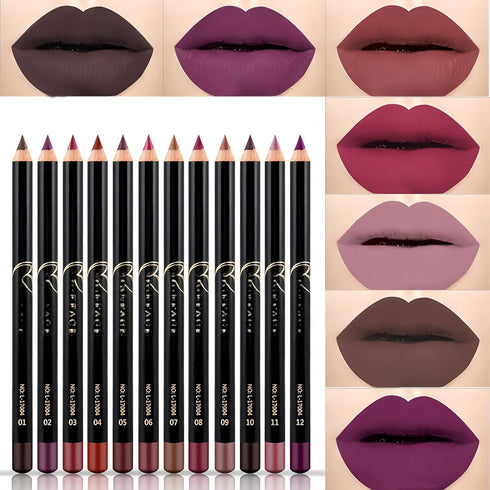 MAEPEOR Matte Lip Liner Set, 12 PCS Classic Colors, Highly Pigmented Velvet Lipliner Pencil Set