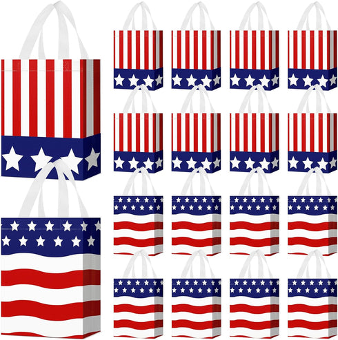 Locmeo 24 Pcs 4th of July Patriotic Party Favor Bags with Handles Reusable