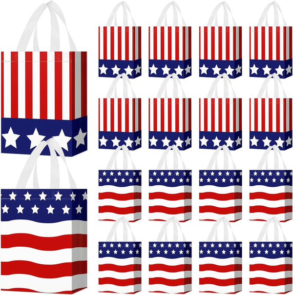 Locmeo 24 Pcs 4th of July Patriotic Party Favor Bags with Handles Reusable