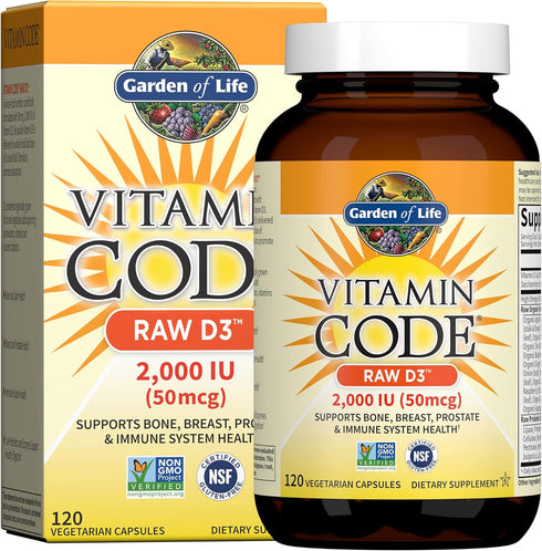 Garden Of Life D3 Vitamin Code Whole Food Raw Supplement, 2000 IU, Dairy and Gluten Free, Vegetarian, 120 Capsules
