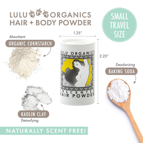 Non Aerosol Dry Shampoo Powder for Dark, Blonde, Oily Hair, All Natural Organic Hair and Body Powder, Travel Size,