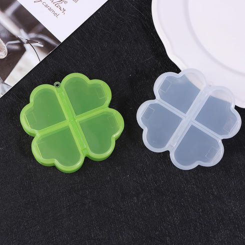 miihello 4 Grids Daily Pill Organizer, Portable Plastic Pill Storage Box with Independent Opening Design, Four-Leaf