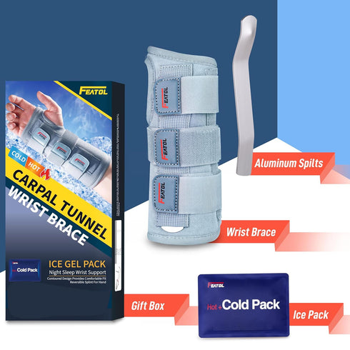 FEATOL Carpal Tunnel Wrist Brace, Night Support with Splint, Adjustable Straps, Hot/Ice Pack, Left Hand, Large/X-Large