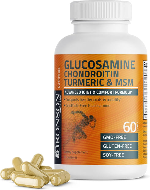 Bronson Glucosamine Chondroitin Turmeric & MSM | 60 Capsules - Advanced Joint & Cartilage Formula, Non-GMO