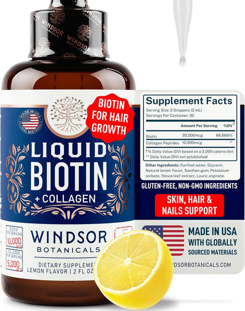 Liquid Biotin for Hair Growth, 10,000mcg Collagen 5,000mcg, Extra Strength Liquid Drops for Women, 2oz