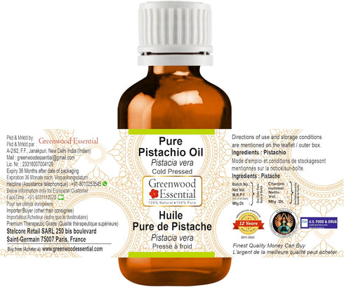 Pure Pistachio Oil (Pistacia vera) Cold Pressed 30ml (1 oz)