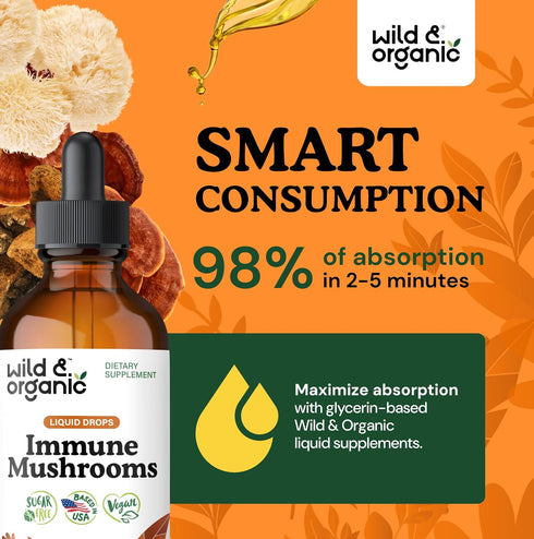 Immune 8-in-1 Immune 4 oz Wild & Organic Mushroom Tincture - Support with Chaga, Reishi, Turkey Tail, Lions Mane