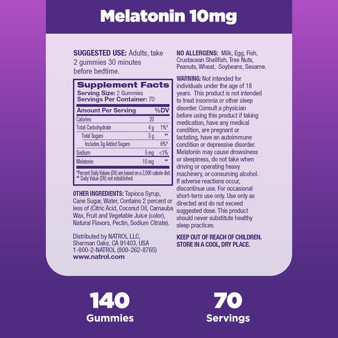 Natrol 10mg Melatonin Gummies for Sleep Support, 140 Strawberry-Flavored Gummies, 70 Day Supply
