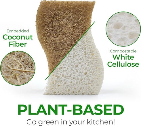 Pack 12 AIRNEX Natural Kitchen Sponge - Biodegradable Compostable Cellulose and Coconut Scrubber Sponge - of Eco