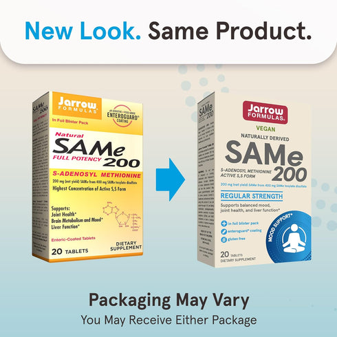 Jarrow Formulas SAMe 200 mg, Supports Joint Health, Liver Function, Brain Metabolism, 20 Tablets, Up To A 20 Day Supply