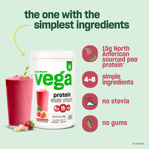 Vega Protein Made Simple Protein Powder, Vanilla, 2.2 lbs, Vegan, Gluten Free, Stevia Free