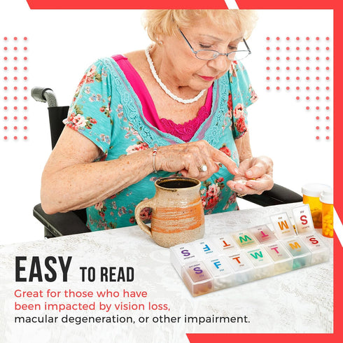 Large Weekly Pill Organizer, 2 Pack AM PM Pill Box for Medication, XL 7 Day Organizer with Braille
