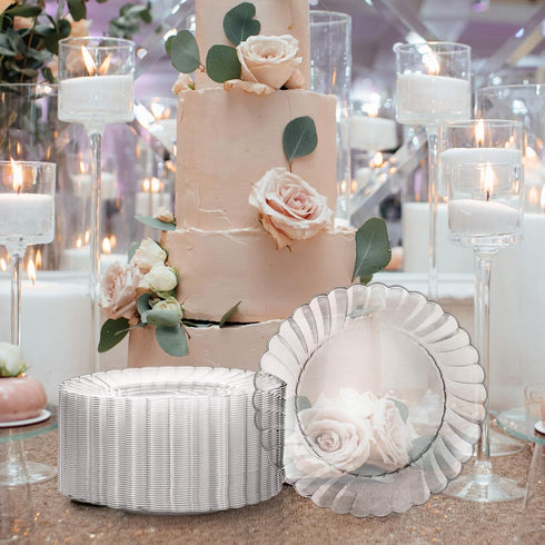 Set 50 6 Oasis Creations Premium Hard Plastic Plate x Clear Round Plates - Washable & Reusable - Party Supplies