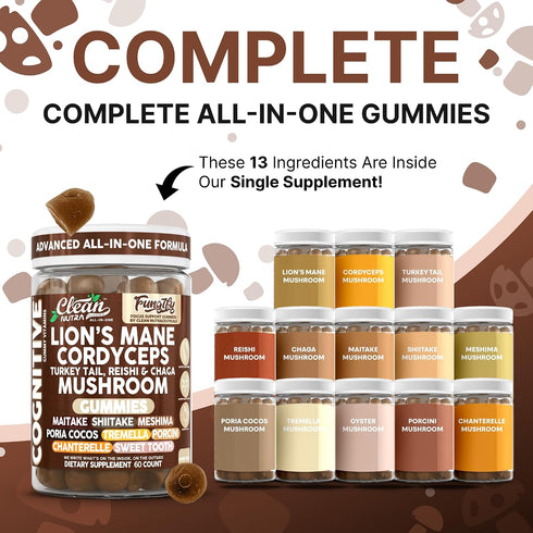 Gummies Immune Gummy Clean Nutra Lions Mane Mushroom Cordyceps Supplement for Memory and Focus Support Vitamins Reishi