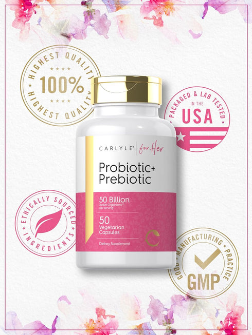 Carlyle Prebiotic & Probiotic for Her, 50 Capsules | 50 Billion Active Organisms Per Serving | Vegetarian Supplement