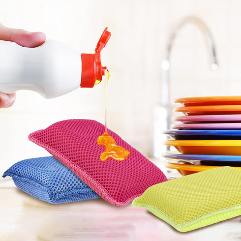 Microfiber Sponges for Dishes, Non-Scratch Heavy Duty Household Cleaning Sponges, Multi-Purpose Dish Sponge Pack of 3