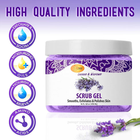 SPA REDI Exfoliating Scrub Pumice Gel, Lavender & Wildflower, 16 Oz - Body, Manicure & Pedicure Exfoliator with