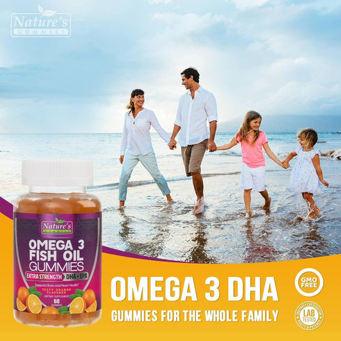 Omega 3 Fish Oil Gummies - 60 Gummies - Extra Strength for Joint, Heart & Brain Support - Orange Flavor