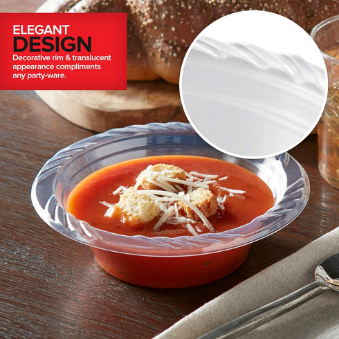 120 Pack 12 oz Elegant Clear Plastic Bowls for Parties, Small Disposable Bowls for Soup, Salad, and Fancy Dinner
