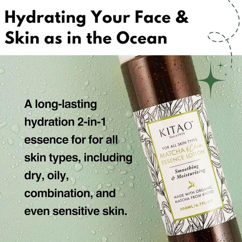 KITAO Hydrating & Moisturizing Face & Body Toner Lotion, Organic 2-in-1 Matcha Moisturizer from Japan, 6.7 fl oz/200ml