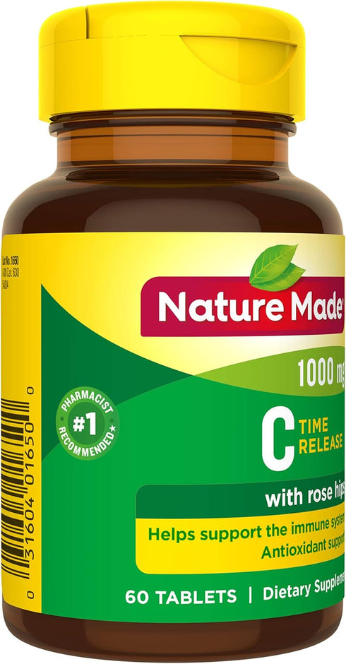 Nature Made Vitamin C 1000 mg Time Release Tablets with Rose Hips - 60 Count for Immune System Support