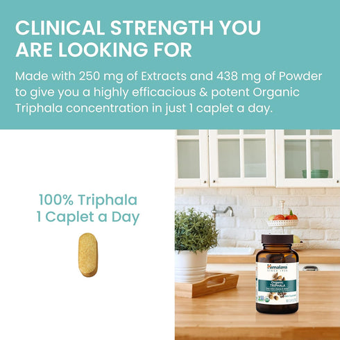 Himalaya Organic Triphala Herbal Supplement | 688 mg | 30 Plant-Based Caplets | Supports Colon Cleansing, Regularity,