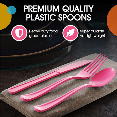 Heavy Duty Disposable Cerise Plastic Spoons, 50 Pcs - Cerise Disposable Cutlery