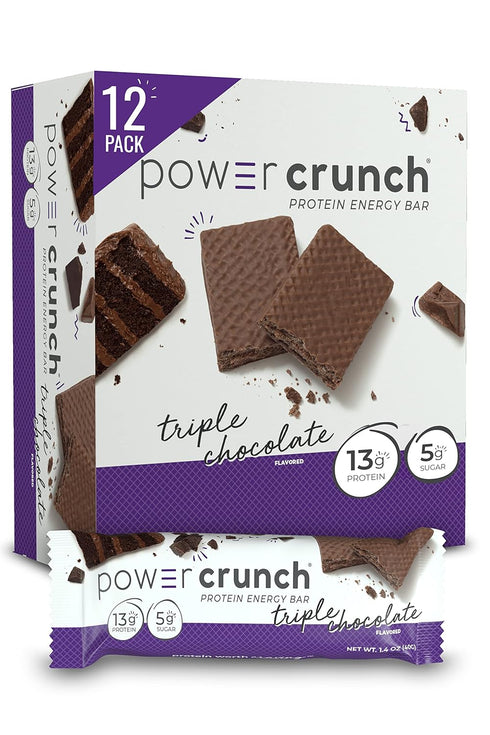 Power Crunch Protein Wafer Bars, Triple Chocolate, High Protein Snacks, 1.4 Ounce (12 Count)