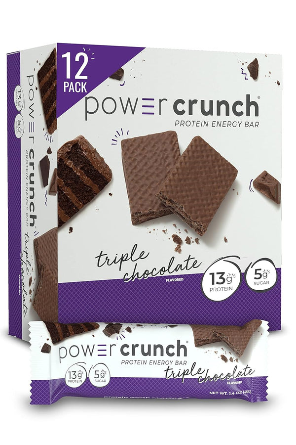 Power Crunch Protein Wafer Bars, Triple Chocolate, High Protein Snacks, 1.4 Ounce (12 Count)