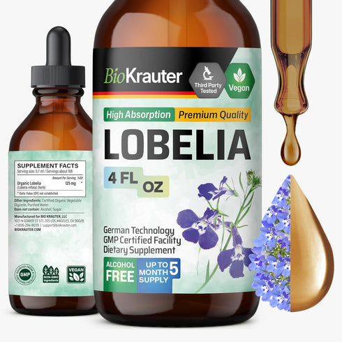 BIO KRAUTER Lobelia Tincture - Vegan Alcohol & Sugar Free Respiratory Support Supplement - 4 Fl.Oz.