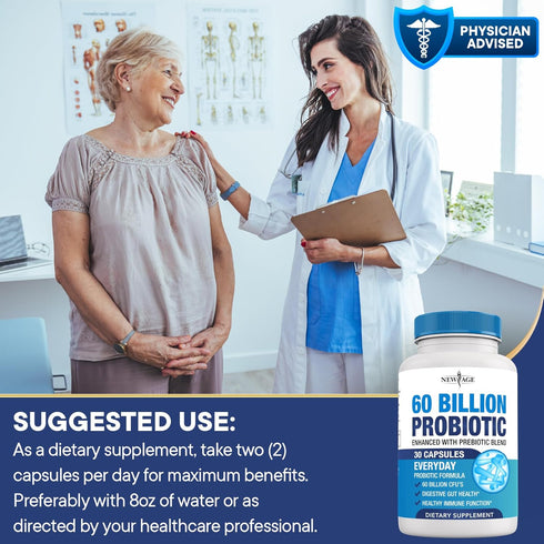 NEW AGE Probiotics | 100% Natural Digestive Enzymes | 60 Billion CFU with Prebiotic Formula - Probiotics for Women and