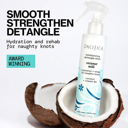 Pacifica Coconut Milk Hair Detangler Spray, Leave-In Conditioning Elixir for Tangle-Free Hair