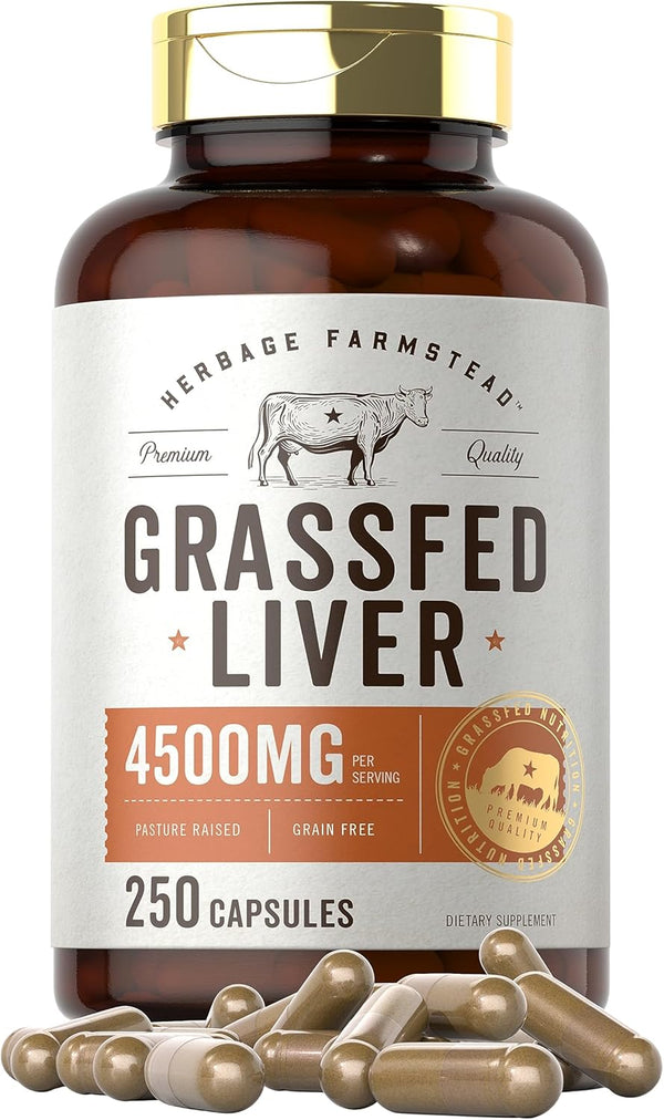 Carlyle Grass Fed Beef Liver 4500mg, 250 Capsules, Desiccated Supplement, Non-GMO, Gluten Free by Herbage Farmstead