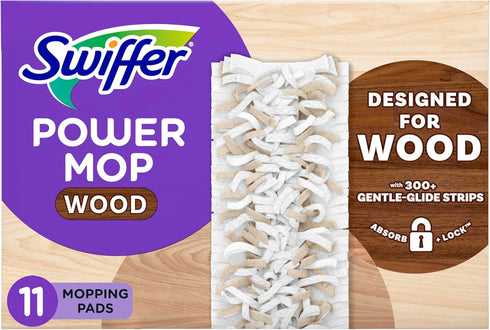 Swiffer PowerMop Refills for Wood Mopping Pads, 11 Count for Floor Cleaning.
