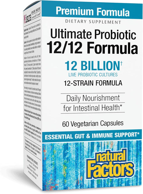 Natural Factors Ultimate Probiotic 12/12 Formula, 60 Vegetarian Capsules, 12 Strains, 12 Billion CFU, Daily Digestive