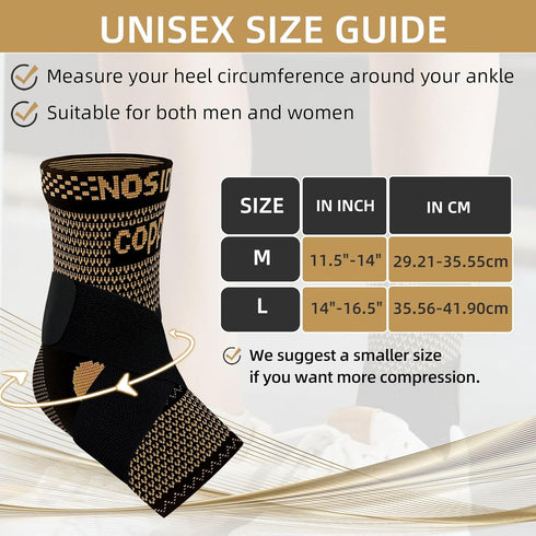 Copper Ankle Brace with Ankle Wrap - 20-30mmHg Compression Sleeve for Plantar Fasciitis Relief & Joint Pain