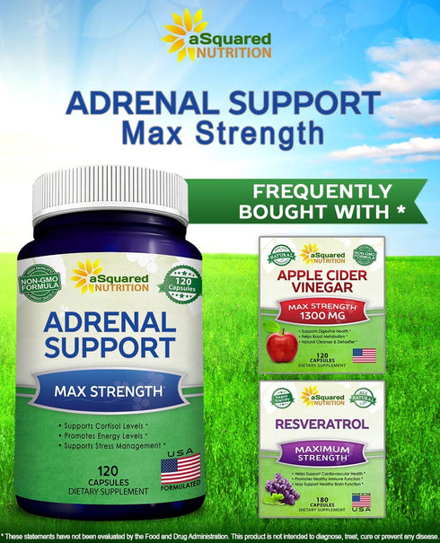aSquared Nutrition Adrenal Support & Cortisol Manager Supplement (120 Capsules) for Fatigue & Stress Relief