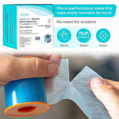 MedVance Silicone Tape, 2" Wide Soft with Perforation, Cuttable, 1 Pack, 5 Yards