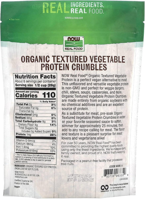 NOW Foods 8-Ounce Organic Textured Soy Protein Granules, Non-GMO, Vegetable-Sourced