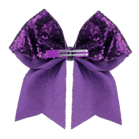 Large 7 Inch Glitter Bow Clip, Sequin Bling Party Hair Accessories for Women, Teens, Girls, Kids (Dark Purple)
