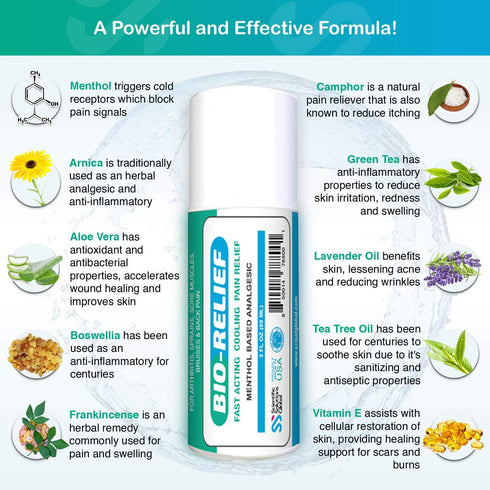 BIO-Relief Pain Relief Gel, Cooling Gel with 10% Menthol & Arnica Montana, 3 oz Roll-on for Arthritis, Muscle Pain, Joint & Back Pain, Topical Analgesic, Fast Acting, Long Lasting Pain Reliever Cream