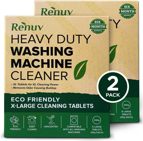 Heavy Duty Washing Machine Cleaner and Descaler, Deep Cleaning Tablets for Front Load or Top Load Washer (12 Pack)