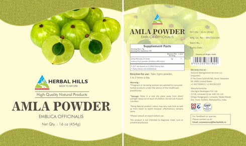 Herbal Hills Amla Powder 454 gms, Indian Gooseberry Rich in Antioxidants (16 Ounce Pack of 1)