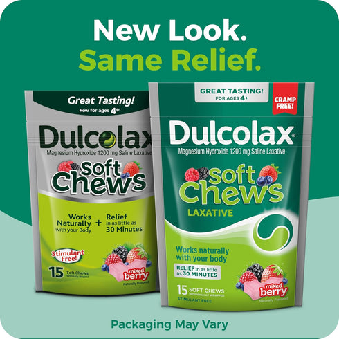 Dulcolax Saline Laxative Soft Chews, Gentle Constipation Relief, Mixed Berry Flavor, 1200 mg, 15 Count