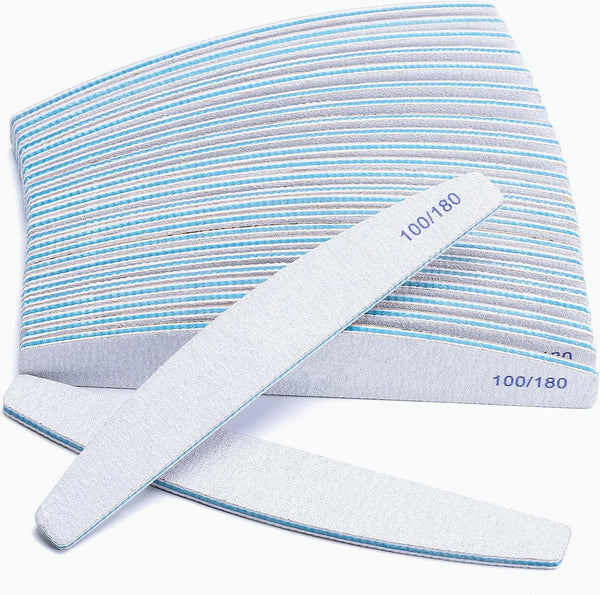 Nail File 25 Pack - 100/180 Grit Professional Doubled Sides Emery Boards for Gel & Acrylic Nails, Washable