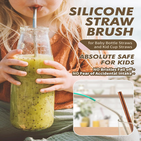 Silicone Bottle Brush and Straw Cleaner Set, Soft Baby Bottle Cleaner, Bendable Straw Cleaning Brush, Long Handle