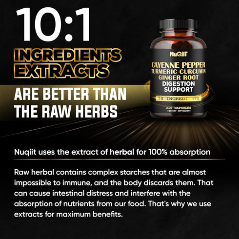 Extract 10:1 Cayenne Pepper Supplement with Turmeric Curcumin, Ginger Root, 210 Capsules for Immune Support