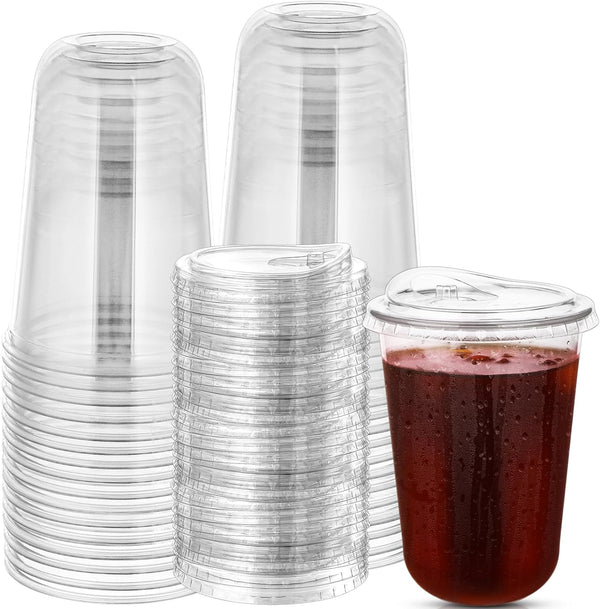 Mkhaslri 50 Sets Disposable Stemless Glasses With Strawless Sip Lids,PET Drinking Cups,Clear Plastic